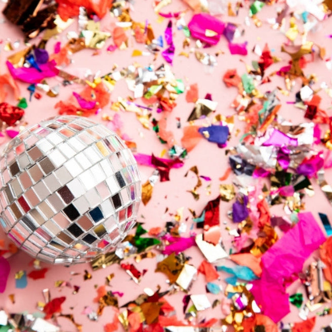 disco ball and confetti