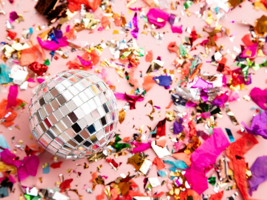 disco ball and confetti