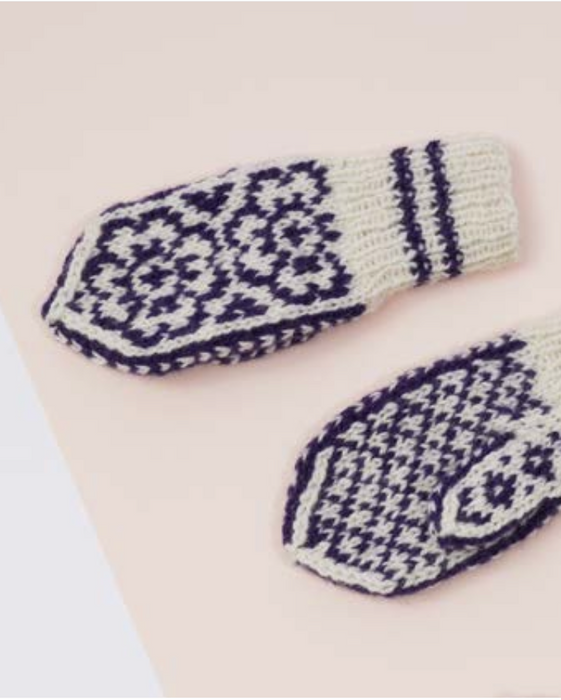 Strickpaket - Fäustlinge mit Orangenrosen in Finull