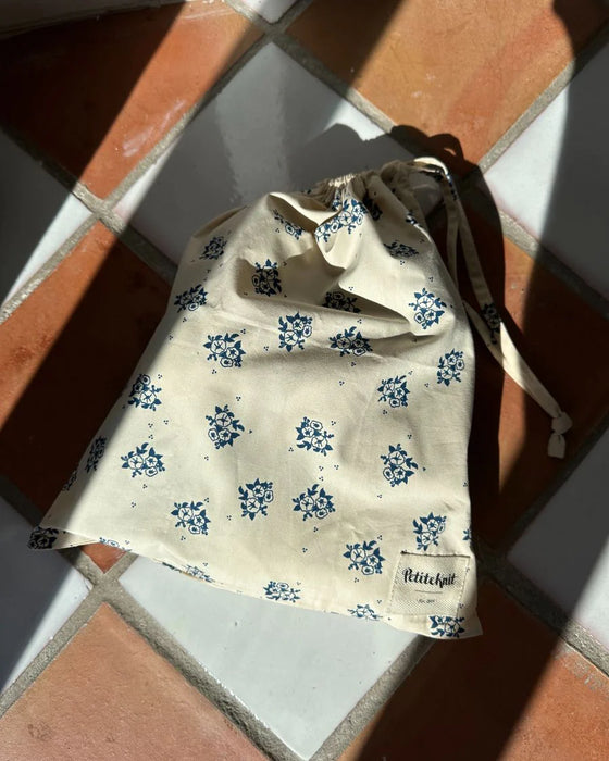 PetiteKnit -  Knitter's String Bag - Midnight Blue Flower